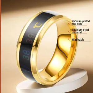Anillo inteligente de acero inoxidable con sensor de temperatura y baño de oro al vacío
