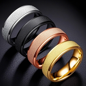 Bague Moderne en Acier Inoxydable Givré pour Femme Texture Sablée Bague de Mode Or Argent Noir Accessoires de Bijoux