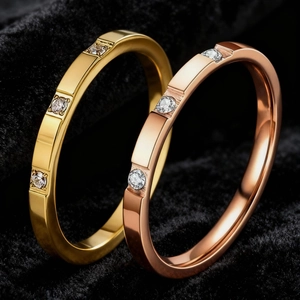 Minimalist Stainless Steel Inlaid Rhinestone Ring For Women Slim Rose Gold Silver Jewelry Fashion Finger Ring Accessories Gift