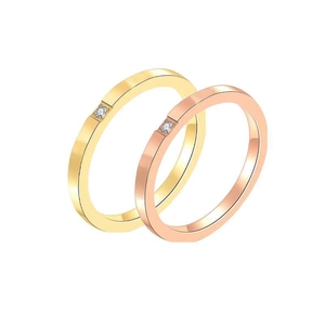 Minimalist titanium steel couple rings set with square diamonds in gold and rose gold