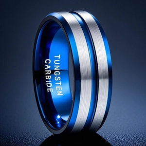 Men Stainless Steel Ring Brushed Industrial Grooved Design Retro Band Ring Fashion Jewelry For Men Unisex Gold Blue Silver