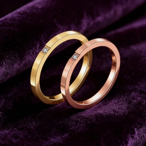 Minimalist Stainless Steel Rhinestone Rings Non-fading Electroplated Geometric Band Rings Fashion Hand Jewelry For Women Men Gift