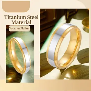 Bague minimaliste bicolore en acier titane avec finition plaquée sous vide haute brillance