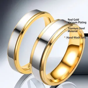Bague minimaliste en acier inoxydable avec placage sous vide bicolore or et argent