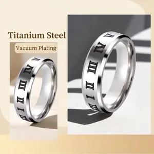 6mm stainless steel Roman numeral ring with polished finish and vacuum plating