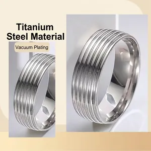 Titanstahlring mit parallelen Rillen und silberner Vakuumplattierung für Herren