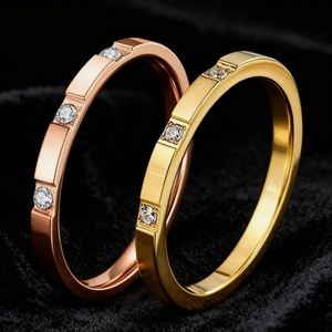 Minimalist Titanium Steel Thin Ring For Women Rhinestone Inlaid Gold Rose Gold Silver Stackable Geometric Finger Ring Jewelry