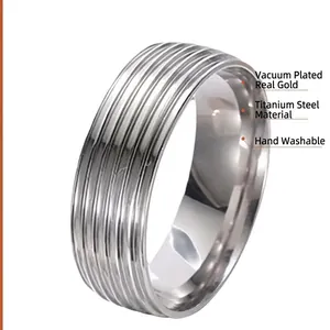 Herrenring aus Titanstahl mit horizontalen Rillen, silbernes wasserfestes Design