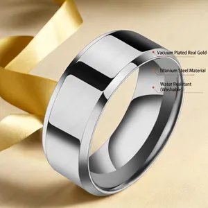 Minimalist silver titanium steel ring for men with polished waterproof finish