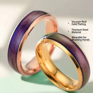 6mm titanium steel color changing mood ring with gold plating for men and women