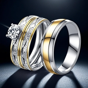 Minimalist Stainless Steel Couple Rings For Women Men Electroplated Inlaid Rhinestone Frosted Pattern Finger Ring Jewelry