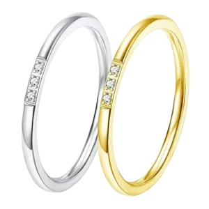 Edelstahlring-Set in Gold und Silber mit drei eingelegten Diamanten poliert