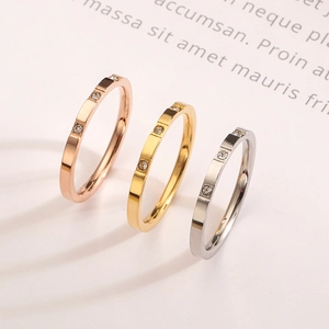 Minimalist Stainless Steel Rhinestone Ring For Women Men Classic Pavé Plain Band Fashion Finger Jewelry