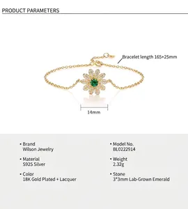 Spécifications détaillées du bracelet marguerite en argent S925 avec émeraude verte