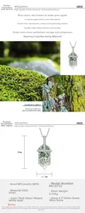 Detail view of hexagonal moss agate pendant with S925 silver specs and dimensions