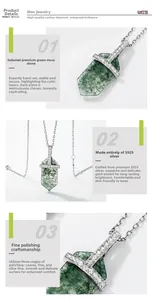 Detail of natural moss agate pendant showing S925 sterling silver setting and polishing