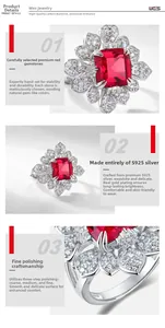 Macro detail of S925 silver ring with lab-grown ruby and pave diamond setting