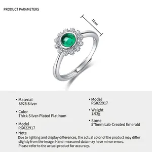 Macro view of 5x5mm lab-grown emerald ring in S925 sterling silver with halo diamonds