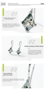 Macro detail of rhombus moss agate earrings with S925 sterling silver hooks