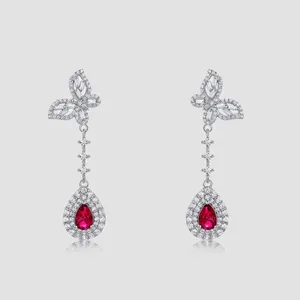 Boucles d'Oreilles Pendantes Papillon en Argent Sterling 925 Pierres Gemmes de Laboratoire Élégantes Boucles d'Oreilles Zirconia pour Femmes