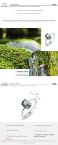 Detailed specs of S925 silver ring featuring a 7x9mm oval natural green moss agate stone