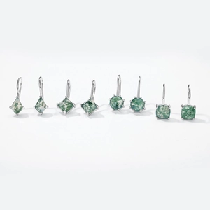 Juego de cuatro pendientes geométricos de plata S925 con piedras de ágata de musgo