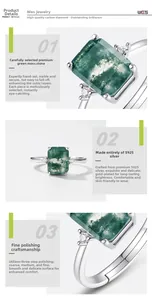 Vue détaillée de la bague en argent S925 avec agate mousse verte rectangulaire