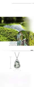 Detailed view of S925 silver gourd necklace with natural green moss agate and zircon stones
