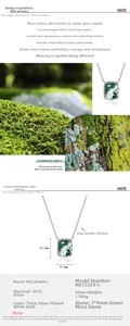 Détail du collier en argent S925 avec une pierre d'agate mousse naturelle de 7x9mm