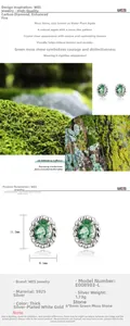 Detailed view of oval moss agate stud earrings in S925 sterling silver setting