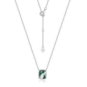 Collier unique en agate mousse verte naturelle et argent S925 avec sertissage à griffes