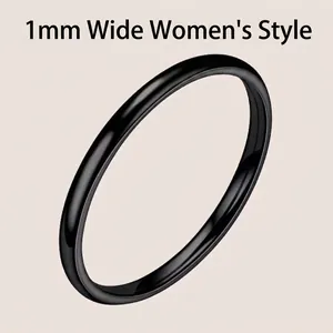 Minimalist 1mm width black stainless steel ring for women with high polished finish