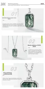 Macro detail of natural moss agate pendant with polished S925 sterling silver frame
