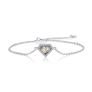 S925 silver bracelet with pentagon moss agate stone and crystal pavé on white background