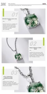 Detail showing natural green moss agate texture and S925 silver setting with fine polishing