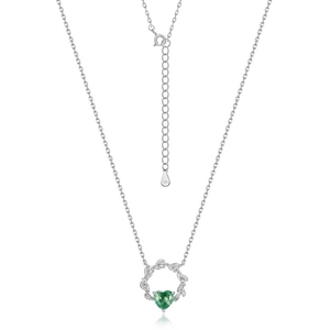 S925 sterling silver necklace featuring an elegant green moss agate heart wreath pendant