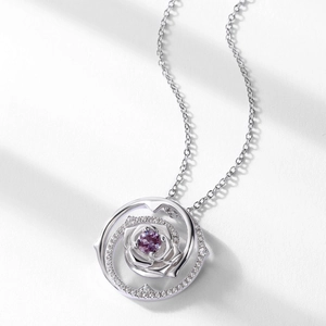 S925 silver rose necklace with purple alexandrite gemstone and sparkling halo pendant