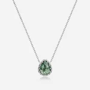 925 Sterling Silver Moss Agate Pendant Necklace Teardrop Round Cushion Shape Natural Stone Clavicle Chain Jewelry For Women