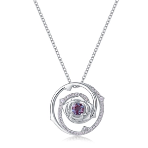 Elegant S925 silver rose pendant necklace with alexandrite and pink accents