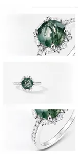 Dettaglio macro dell'agata muschiata verde naturale e artigianato dell'anello in argento S925
