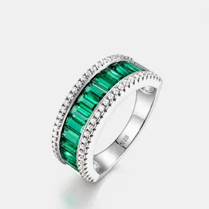 925 Sterlingsilber Labor Gezüchteter Smaragd Ewigkeitsring Vintage Luxus Strass Bandring Für Hochzeit Party Damen Schmuck
