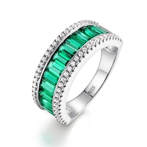 Vintage S925 sterling zilveren ring met smaragd edelstenen en fonkelende diamanten