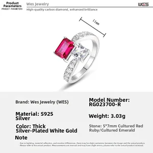 Detailed specs of S925 silver ring with 5x7mm pink ruby and square zircon
