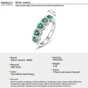 S925 silver ring technical diagram with 3x3mm emerald stones and 6.1mm width detail