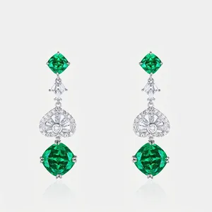 925 Sterling Silver Geometric Drop Earrings For Women Elegant Heart Shape Lab-Grown Zirconia Inlaid Wedding Fashion Jewelry