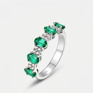 Bague Vintage en Argent Sterling 925 avec Émeraude de Laboratoire pour Femme Pavé Zirconia Pierre Précieuse Verte Ovale Bijoux