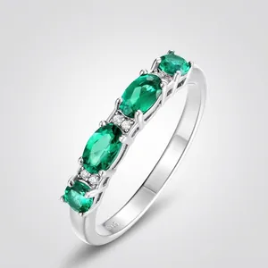 Bague en Argent Sterling 925 Avec Émeraude de Culture pour Femmes Incrustée de Zirconia Vert Bijoux de Mode Anneau de Doigt