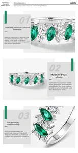 Macro detail showing S925 hallmark on polished silver ring with marquise emerald