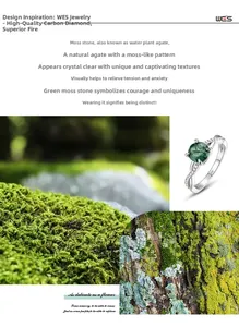 Detail of S925 sterling silver ring featuring green moss agate and woven diamond band