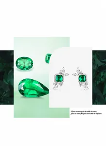 Détail des boucles d'oreilles émeraude avec zircons blancs marquise sur monture en argent